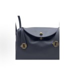 HERMES Lindy 26 Gold Buckle Handbag 26 Women\'s 3Y Caban Black tweed/Sailor Blue